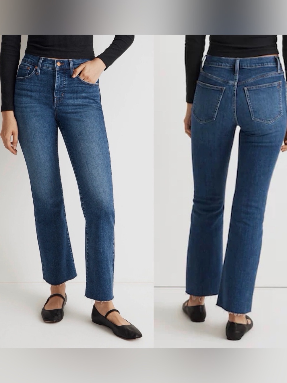 Madewell Mid Rise Kick Out Jeans Frayed Hem in Medium Blue Wash size 29 Ankle